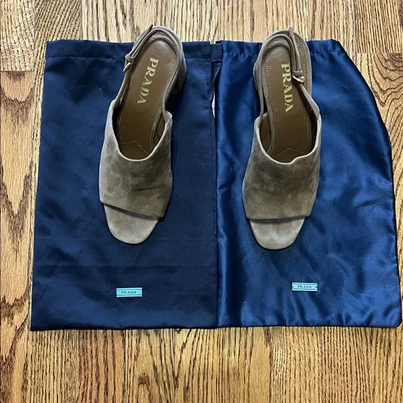 Prada Shield Suede Calzature Donna Camoscio Slingback Heels - Picture 5 of 9